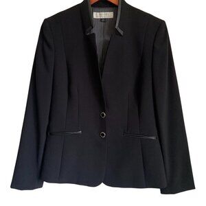 Tahari ASL‎ Leather Trimmed Notch Collar Jacket Size 8